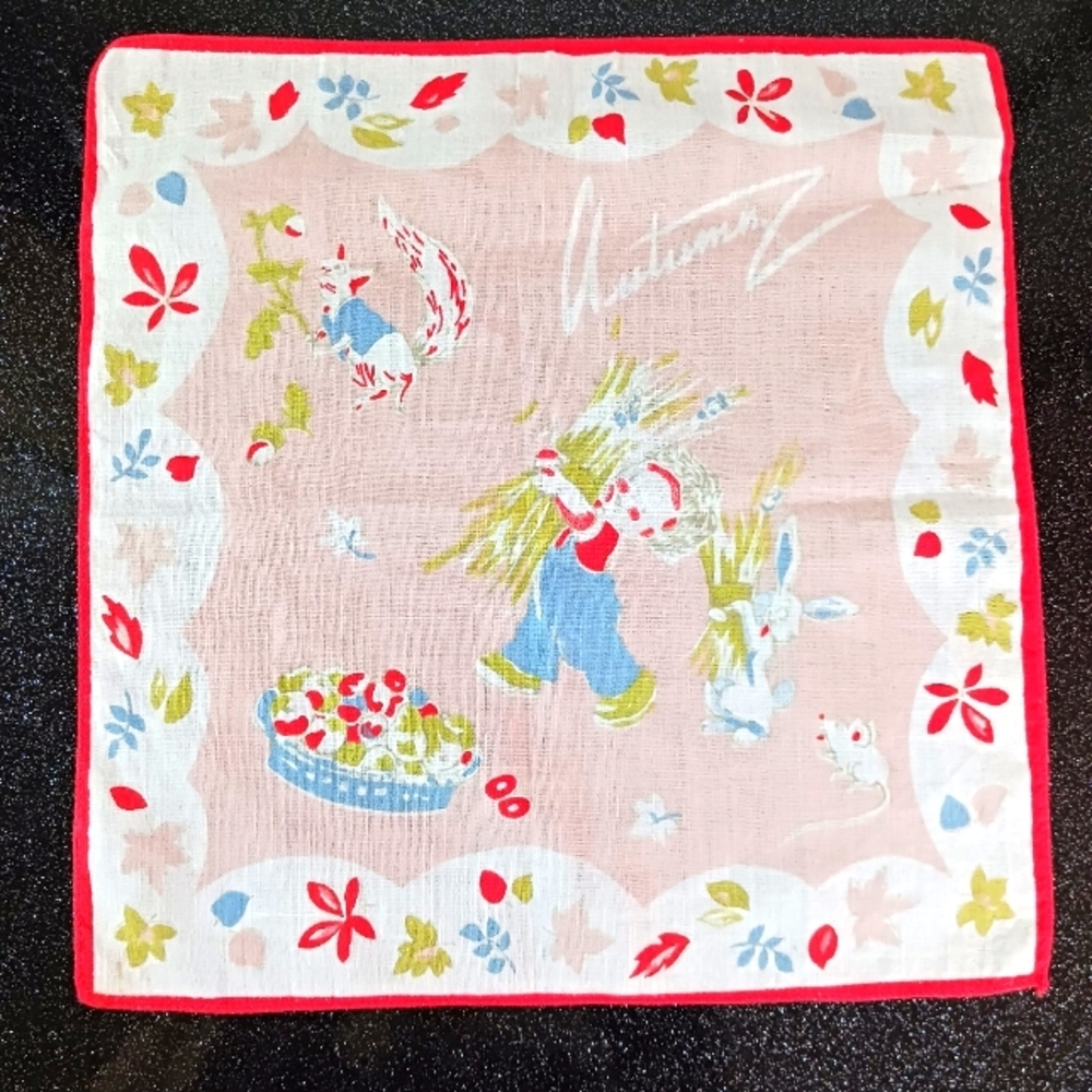 Vintage Autumn Harvest Children's Hankerchief.